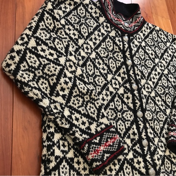 Vintage LL Bean Nordic Fair Isle Cardigan Sweater Silver Buttons Large Made USA - Picture 5 of 14